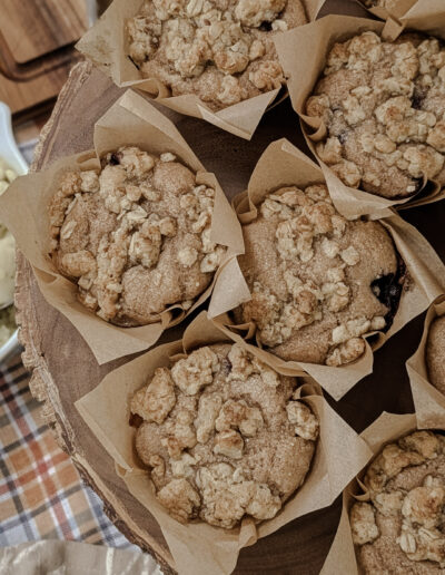 Appalachian Grain Muffins on a cake stand